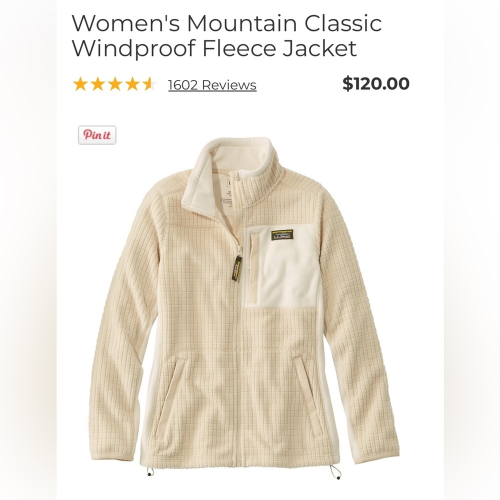 L.L. Bean Women's Mountain Windproof Fleece Full Zip Jacket Cream Size X-Small - Picture 2 of 6